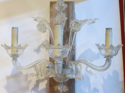 50' Sconces Pair Murano Crystal and Gold with 3 Lights Arms