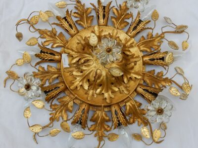 1950/70 Ceiling Light has Floral Decoration in the Style of  Maison Bagués