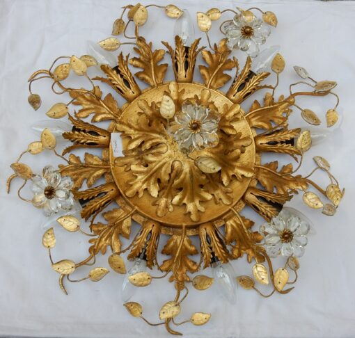 1950/70 Ceiling Light has Floral Decoration in the Style of  Maison Bagués