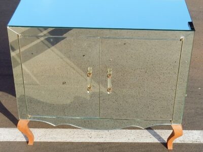 1940/50' Buffet Art Déco Miroir 2 Portes 2 Poignées Verre