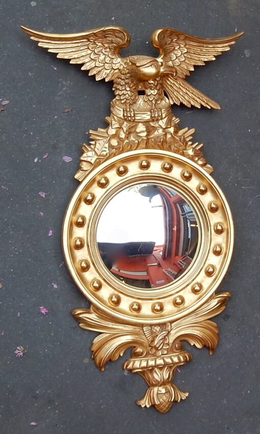 1950/70' Miroir Convexe à l'Aigle, Bois Doré H 97 cm – Image 7