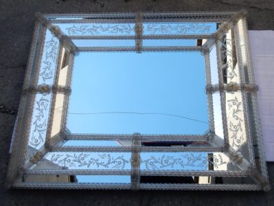 1970' Miroir Style Véronèse Parecloses et Fleurs Dorées à l'Or 103 X 82 cm
