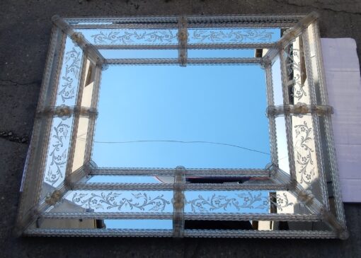 1970' Miroir Style Véronèse Parecloses et Fleurs Dorées à l'Or 103 X 82 cm