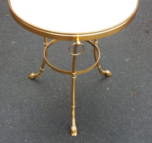1950/70' Pedestal Table in Gilt Bronze with Top in White Marble Maison Charles - Image 3