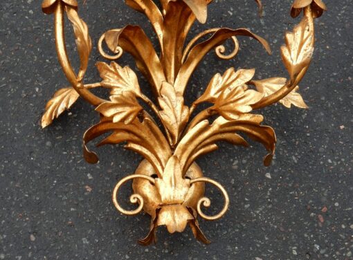 1970'  Paire d'Appliques Fer Doré Fleurs et Feuillage à 2 Ampoules – Image 7