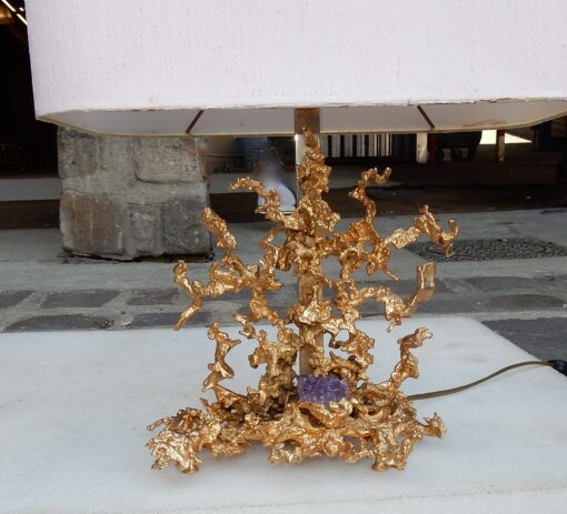 1970' Paire de Lampes Décor Corail en Bronze Doré et Amethyste Par Boeltz – Image 5