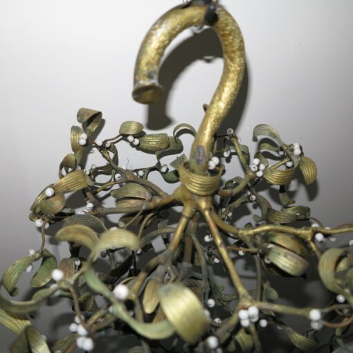 1900' Ball of Mistletoe Art Nouveau Bronze has 4 Bulbs and Pearls Opaline - Image 6