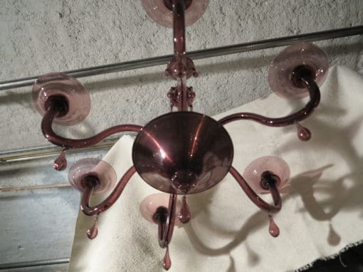 Chandelier color purple murano 6 arms of lights H90 Diam 80 - Image 5