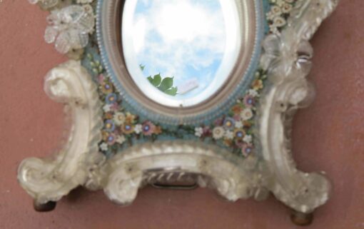 Venitien Mirror With Micromosaique in Hard Stones Decoration of Flowers - Image 4