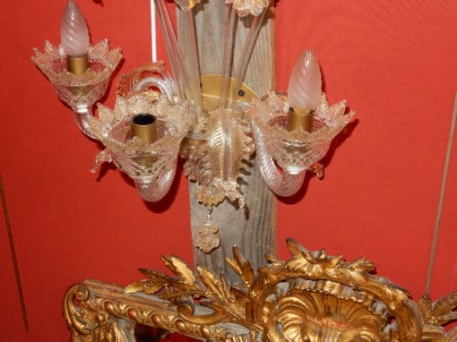 1950/70' Suite de 3 Appliques à 3 Bras de  Lumière en Cristal de Murano Avec Paillons d'Or 45 H X 40 cm – Image 5