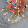 1970' Pair Of  Ceiling Light or Wall Lamp with Flowers and Leaves in the Style of Maison Bagués With Orange Color Leaves - Image 5