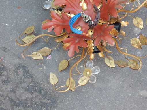 1970' Pair Of  Ceiling Light or Wall Lamp with Flowers and Leaves in the Style of Maison Bagués With Orange Color Leaves - Image 5