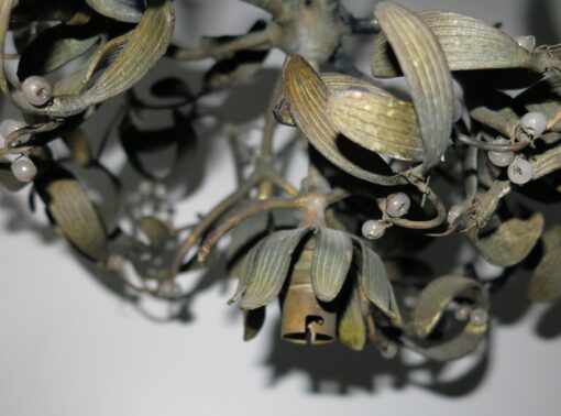1900' Lustre Boule de Gui en Bronze Art Nouveau à 4 Lampes Diamètre 42 cm – Image 4