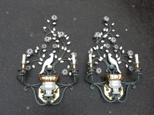 1970' Pair Wall Lamp has the Parakeet in the Style of Maison Baguès H 98