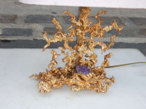 1970' Paire de Lampes Décor Corail en Bronze Doré et Amethyste Par Boeltz – Image 7