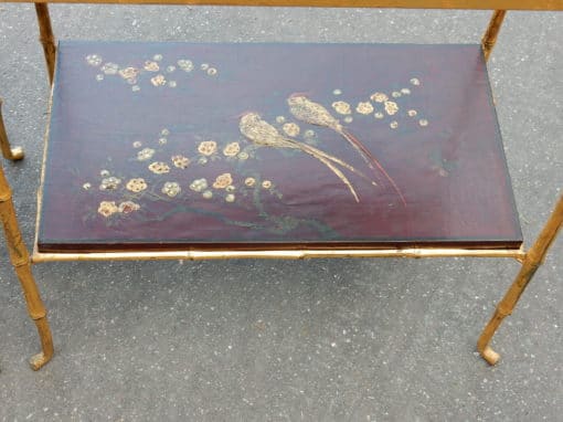 1950 ' Pair of Tables Maison Bagués Bronze Style Bamboo Golden With Trays Lacquers of China - Image 4