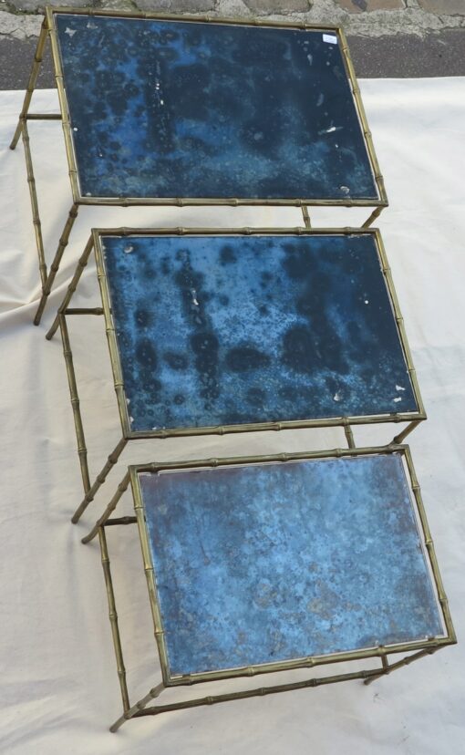 1950/70' Series of 3 gicognes tables Modél Bamboo Maison Bagues top silvered oxyded - Image 7