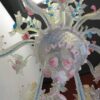 1950' Murano Chandelier Has 6 Blue Glass Lights Opalescent and Pink Molten Glass - Image 4