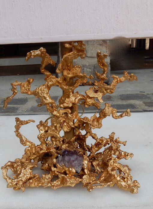 1970' Paire de Lampes Décor Corail en Bronze Doré et Amethyste Par Boeltz – Image 6