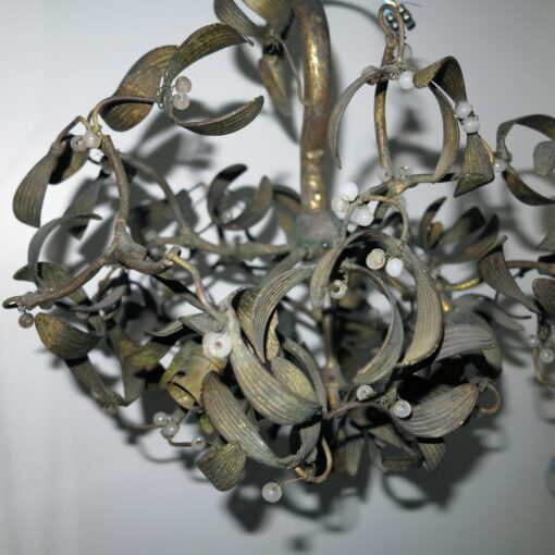 1900' Lustre Boule de Gui en Bronze Art Nouveau à 4 Lampes Diamètre 42 cm – Image 7