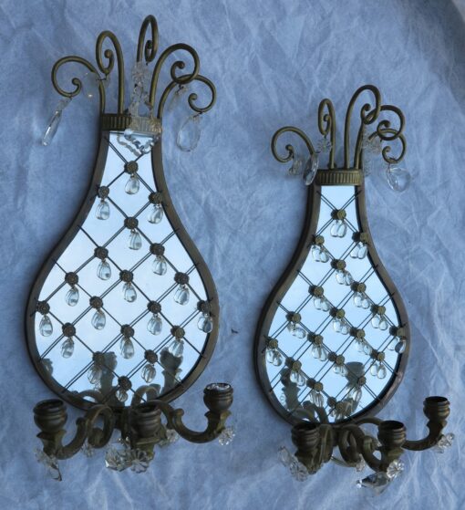 1950/70 Pair of wall lamps in the shape of racket with glass drops - Image 2
