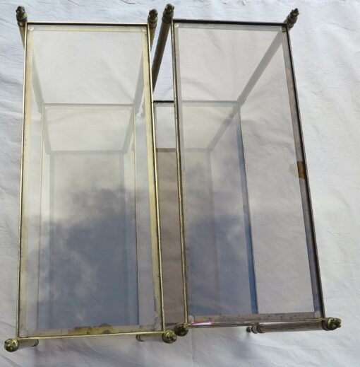 1950/70 Pair of Rectangular Ends of Sofa Maison Baguès Brass and Bronze Trays Glasses Smoked with Olympic Flames - Image 2