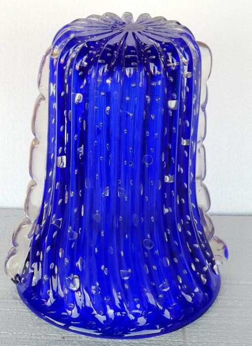1970' Vase Cristal Murano Bleu et Or Toso Signé – Image 4