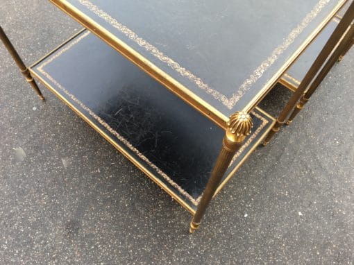 1970' Pair of Shelf in brass Maison Bagués 2 tray with black leather 64 x 37 - Image 7