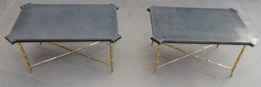 1950/70' Paire de Bouts de Canapés Bronze Modèle Bambou Plateau Laque de Chine Style Maison Jansen 89 X 57 cm – Image 4