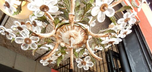 1970 "Chandelier  Painted Green and White patined Iron in the Style of Maison Bagués - Image 7