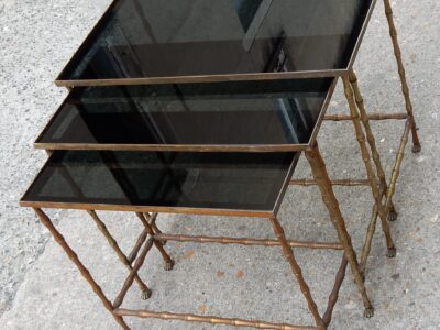 1950/70' Série de 3 Tables Gigognes Modèle Bambou avec Pieds Griffes Maison Baguès