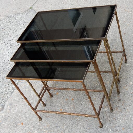 1950/70' Series of 3 Gigognes Tables Model Bamboo with Feet Maison Baguès