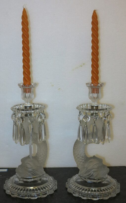 1950 Pair of Candlesticks Baccarat signed to the Delphins - Image 7