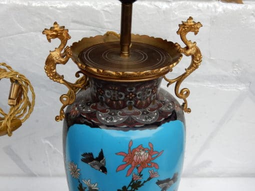 1890' A Pair of Lamps Compartmentalized Japan Birds and Dragons - Image 6