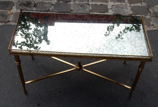 1970' Table Basse en Bronze Avec Entretoise Maison Baguès Avec Plateau Miroir Oxydé 90 X 45 cm – Image 7