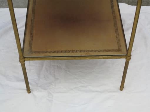 1970' Table or Shelf in brass Maison Bagués 2 tray with leather and gilt grecs deco - Image 5