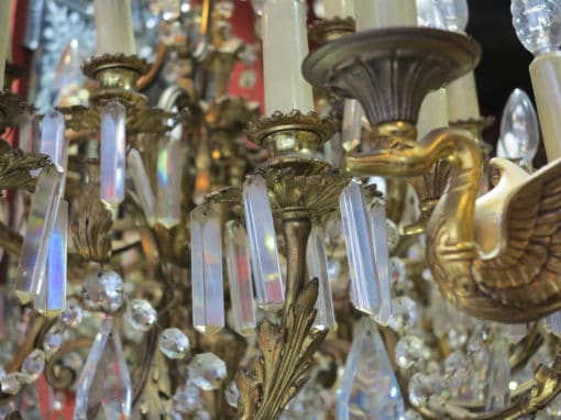 1880/1900 N3 Chandelier Gilded Bronze and Crystal 5 Arms 15 Bulbs - Image 4