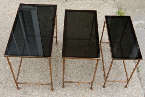 1950/70' Series of 3 Gigognes Tables Model Bamboo with Feet Maison Baguès - Image 3