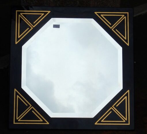 1970/80' Miroir Laqué Noir Avec Motifs en Laiton pour Lancel Paris – Image 3