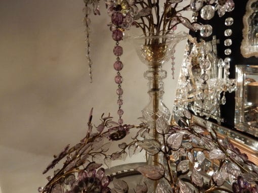 1970' Lustre en Laiton Doré Style Maison Bagués Feuilles en Verre Colorés – Image 8
