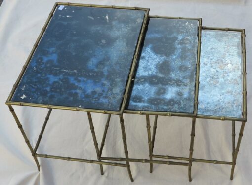 1950/70' Series of 3 gicognes tables Modél Bamboo Maison Bagues top silvered oxyded - Image 2