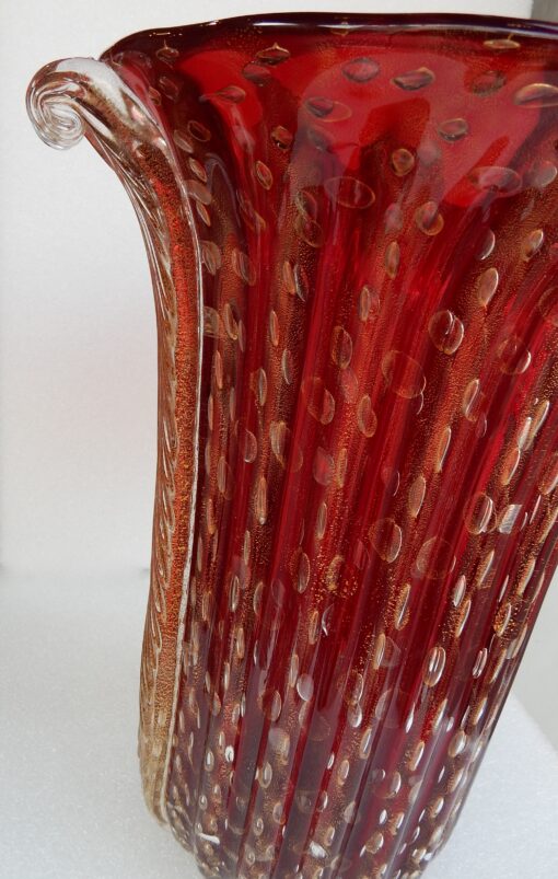 1970' Vase Cristal Murano Rouge Rubis et Or Toso Signé – Image 7