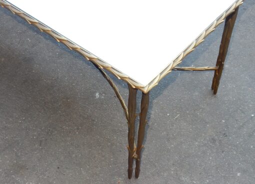 1950/70' Table Basse en Bronze Doré Décor Palmier Maison Charles 112 X 47 cm Double Montant – Image 4