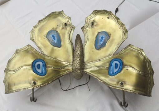 1950/70' Table has the bronze butterfly with blue agates style Duval Brasseur enlightening - Image 2