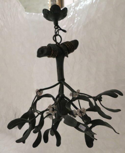 Chandelier Ball of mistletoe art nouveau has 1 bronze lamp and pearls opaline - Image 2