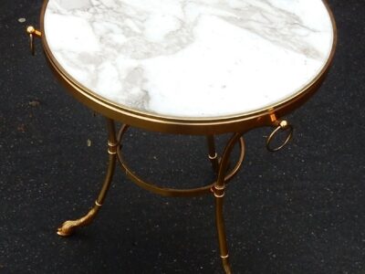 1950/70' Pedestal Table in Gilt Bronze with Top in White Marble Maison Charles
