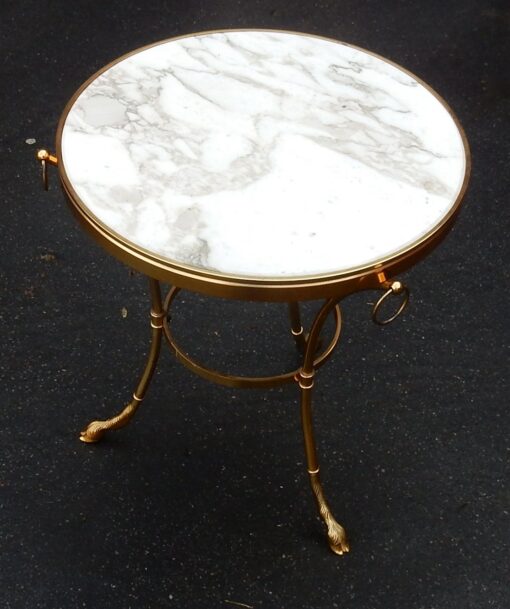 1950/70' Pedestal Table in Gilt Bronze with Top in White Marble Maison Charles