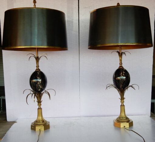 1950/70 Pair of Bronze Lamps and Egg Amber Way Signed  Charles - Image 2