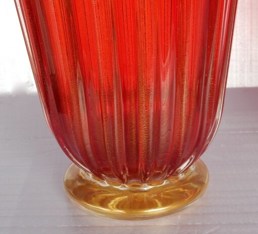 1970' Paire de Vases Cristal Murano Rouge et Or Toso Signés – Image 6