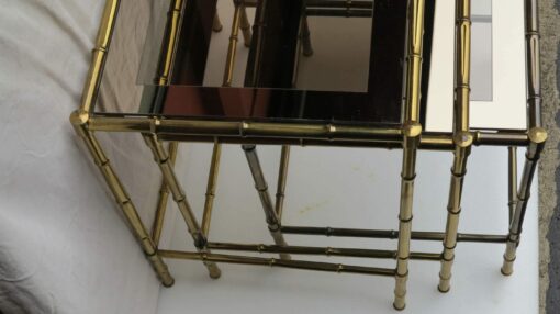 1950/70 Series of 3 Nesting gilted bronze tables Modél Bamboo Adnet Jacques top silvered frame - Image 3